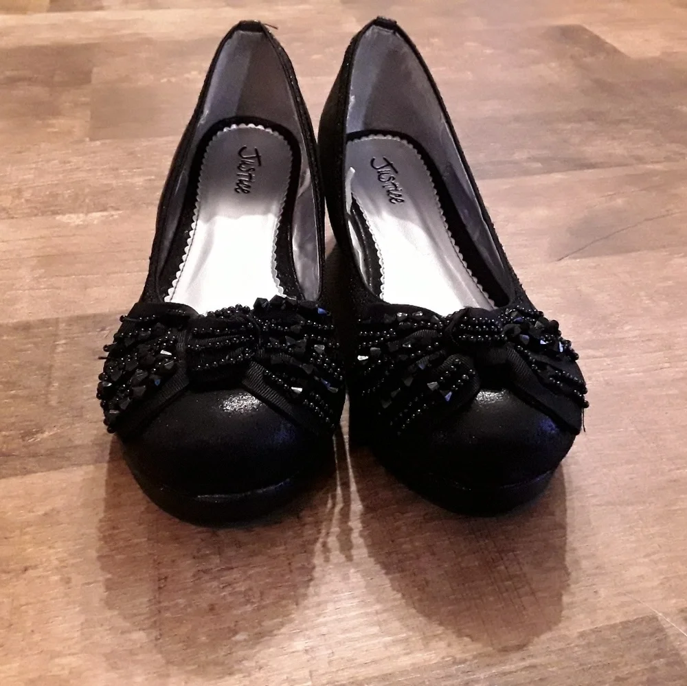 Justice girls  dress black platforms bow detail shoes size 8